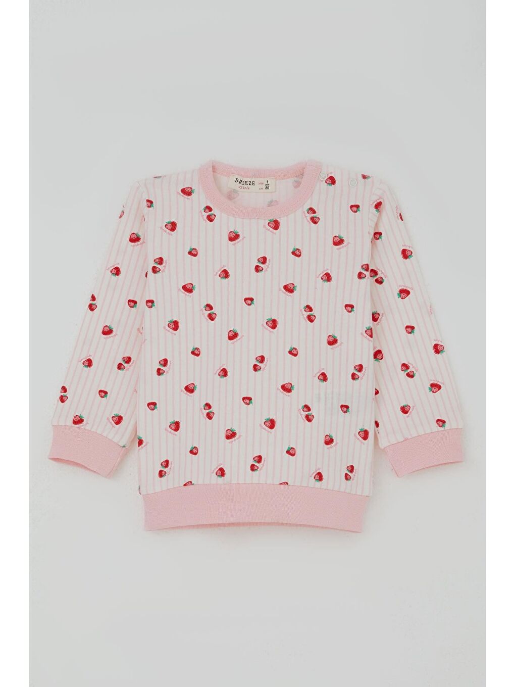 Kız Bebek Pijama Takımı Omuzdan Patlı Çilek Desenli Ekru (4 Ay-1 Yaş)-1