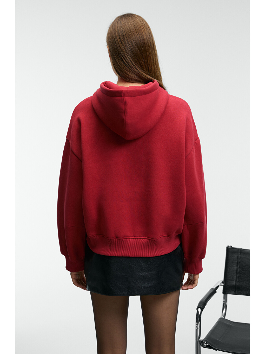 Rhovara Kadın Oversize Kapüşonlu Baskı Ve Nakış Detaylı Kırmızı Sweatshirt-5