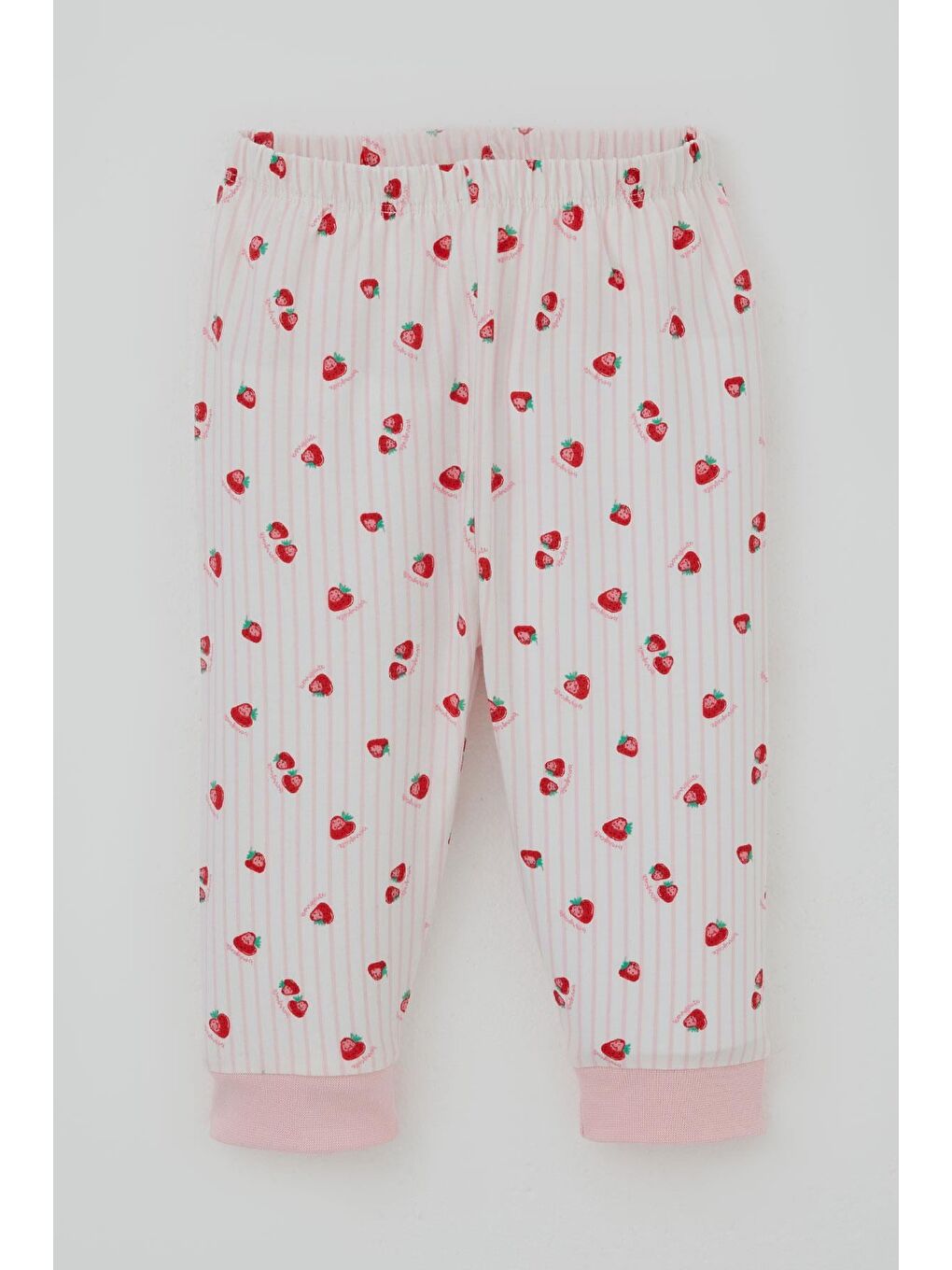 Kız Bebek Pijama Takımı Omuzdan Patlı Çilek Desenli Ekru (4 Ay-1 Yaş)-2
