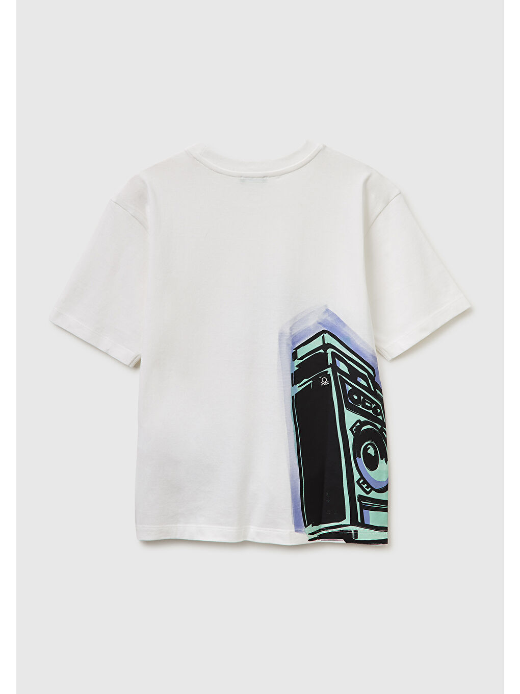 Erkek Çocuk Beyaz Baskılı Bisiklet Yaka Kısa Kollu T-Shirt-1
