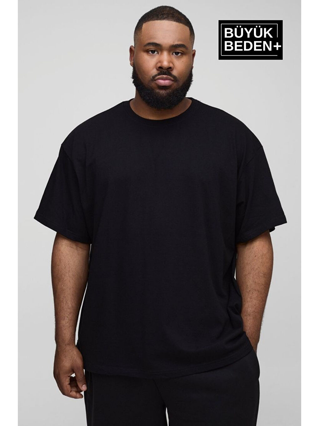 Siyah Bisiklet Yaka Büyük Beden Tişört SPRBTS10