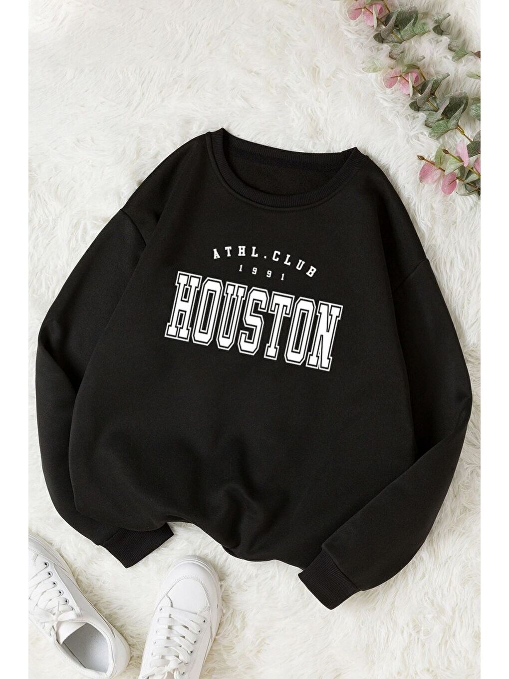 uyguntarz Siyah Unisex Houston Bisiklet Yaka Sweatshirt