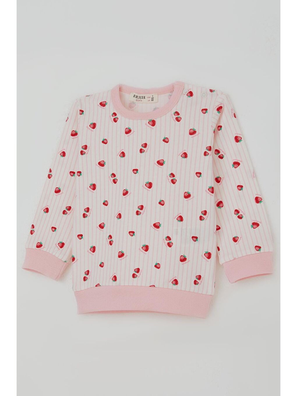 Kız Bebek Pijama Takımı Omuzdan Patlı Çilek Desenli Ekru (4 Ay-1 Yaş)-5