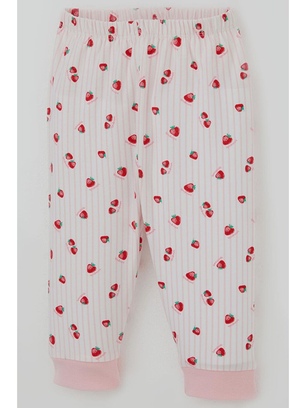 Kız Bebek Pijama Takımı Omuzdan Patlı Çilek Desenli Ekru (4 Ay-1 Yaş)-6
