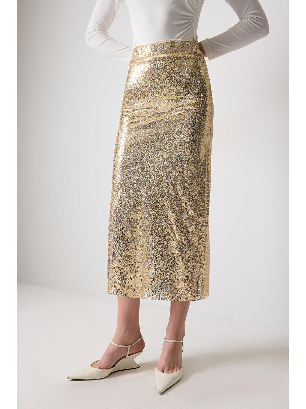 Sarı Payetli Etek-1