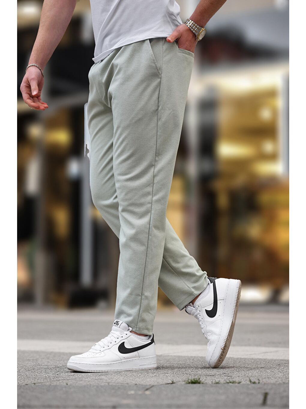 Çağla Yeşili Düz Paça Erkek Pantolon E6556-2