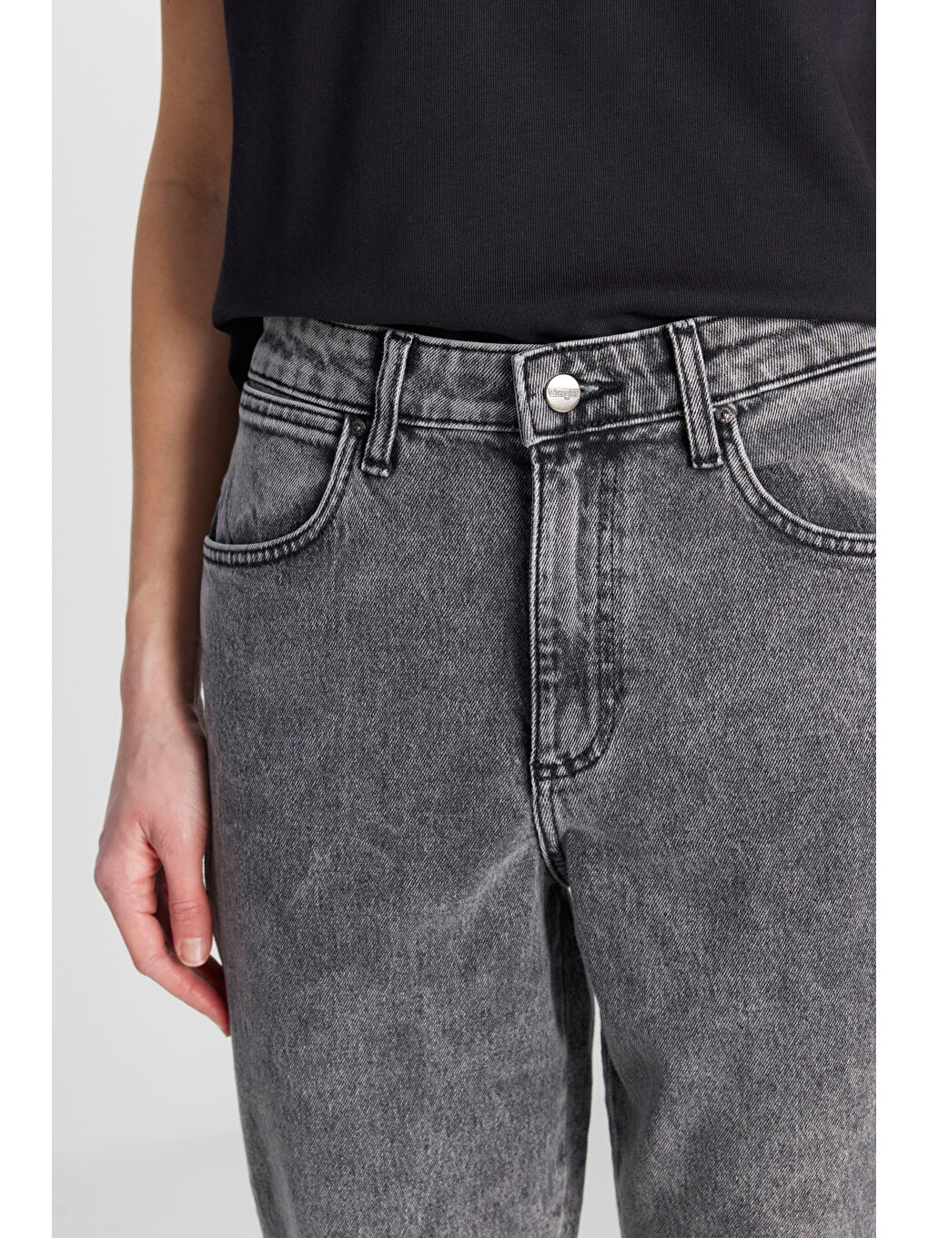 Mom Fit Yüksek Bel Dar Paça Açık Gri Pamuklu Esnek Jean Denim Pantolon-4