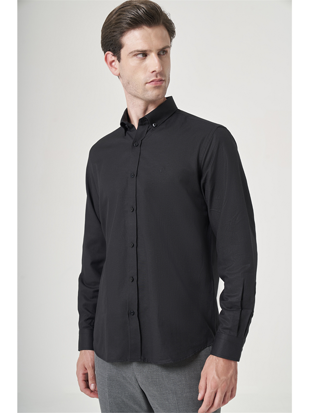 Siyah Düğmeli Yaka Oxford Slim Fit Pamuklu Gömlek 1004265124