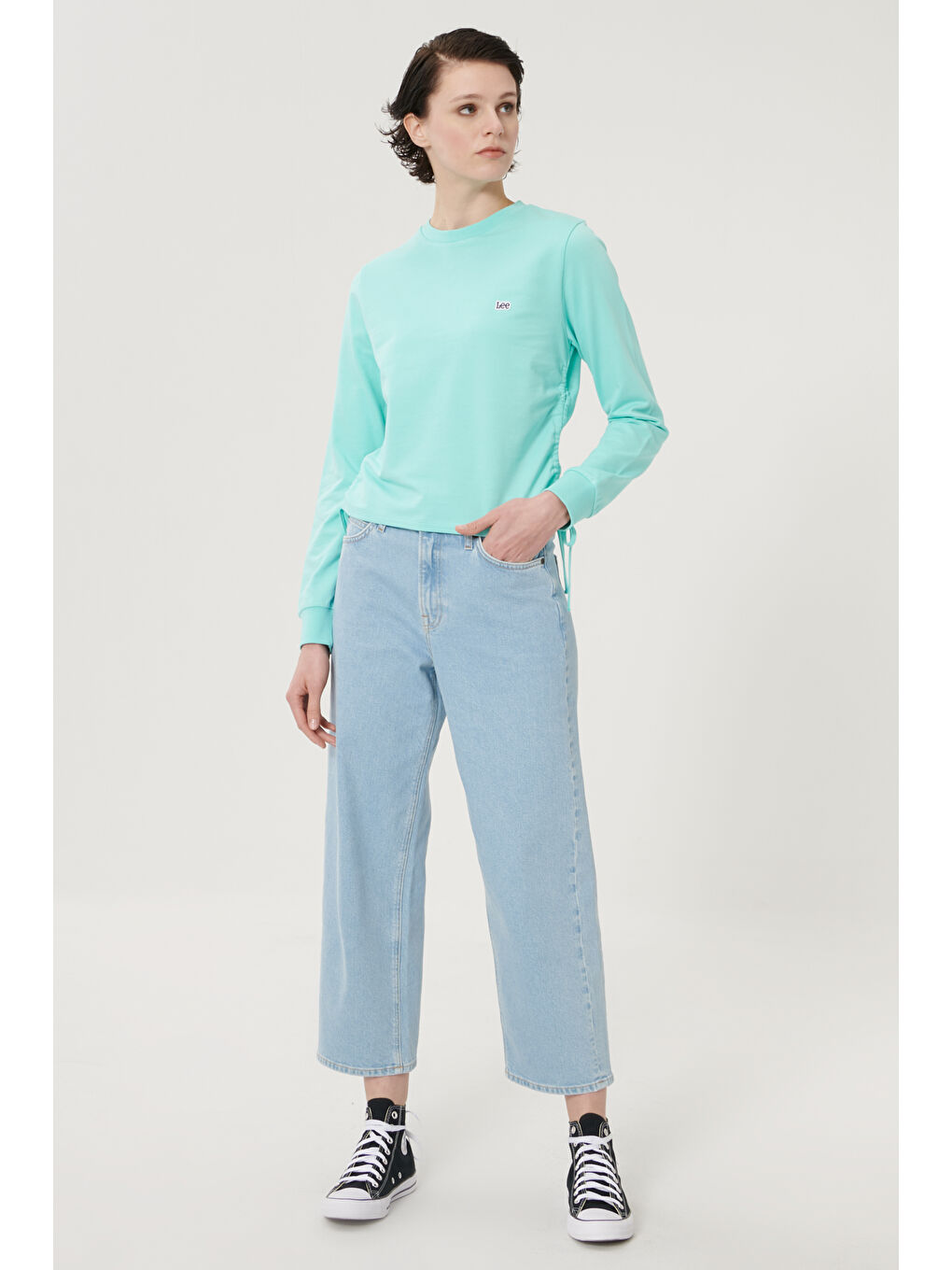 Mavi Wide Leg Fit Yüksek Bel Crop Paça Esnek Jean Jean Pantolon-1