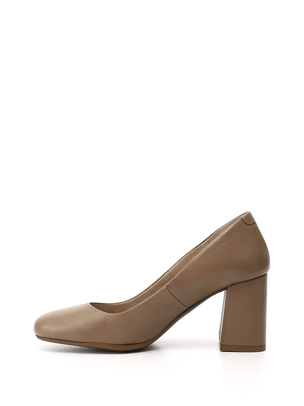 Bej Kadın AÇIK BEJ Küt Burun Kalın Topuklu Hakiki Deri Ayakkabı-2