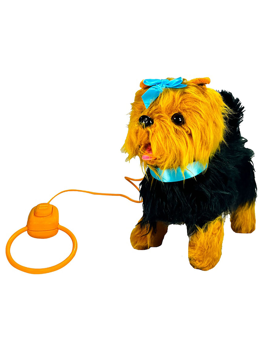 Pelüş Tasmalı Yürüyen Mavi Fiyonklu Köpek Kahverengi-1