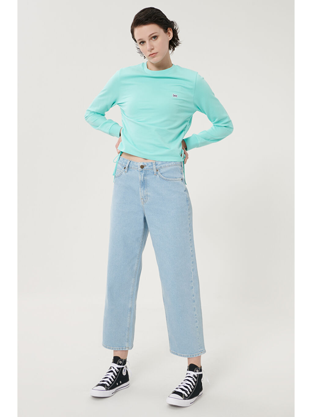 Mavi Wide Leg Fit Yüksek Bel Crop Paça Esnek Jean Jean Pantolon-2