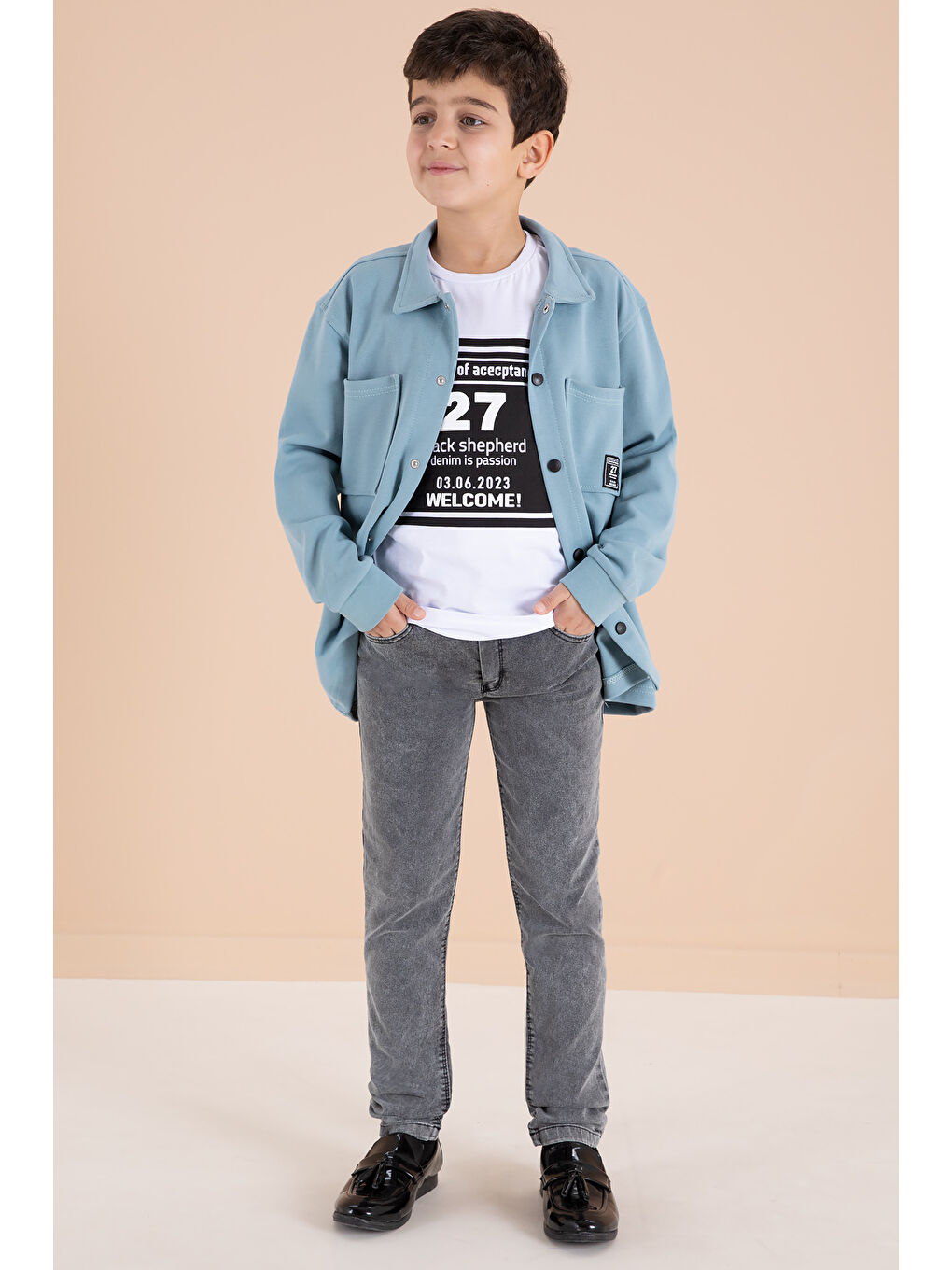 Mavi Armalı Gömlekli Jean Pantolonlu Erkek Çocuk 3lü Takım 19995
