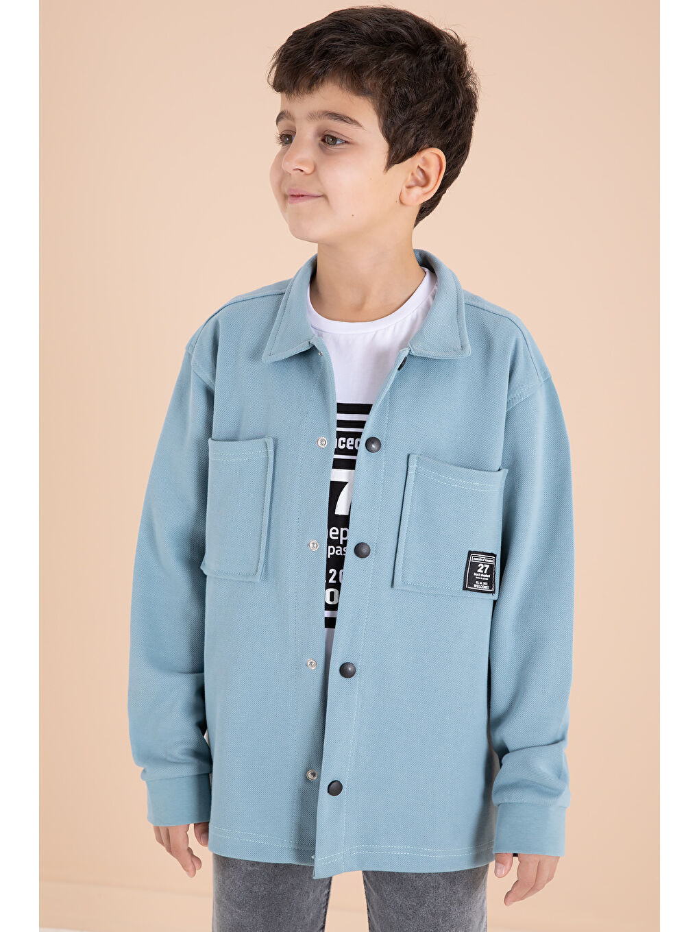 Mavi Armalı Gömlekli Jean Pantolonlu Erkek Çocuk 3lü Takım 19995-1