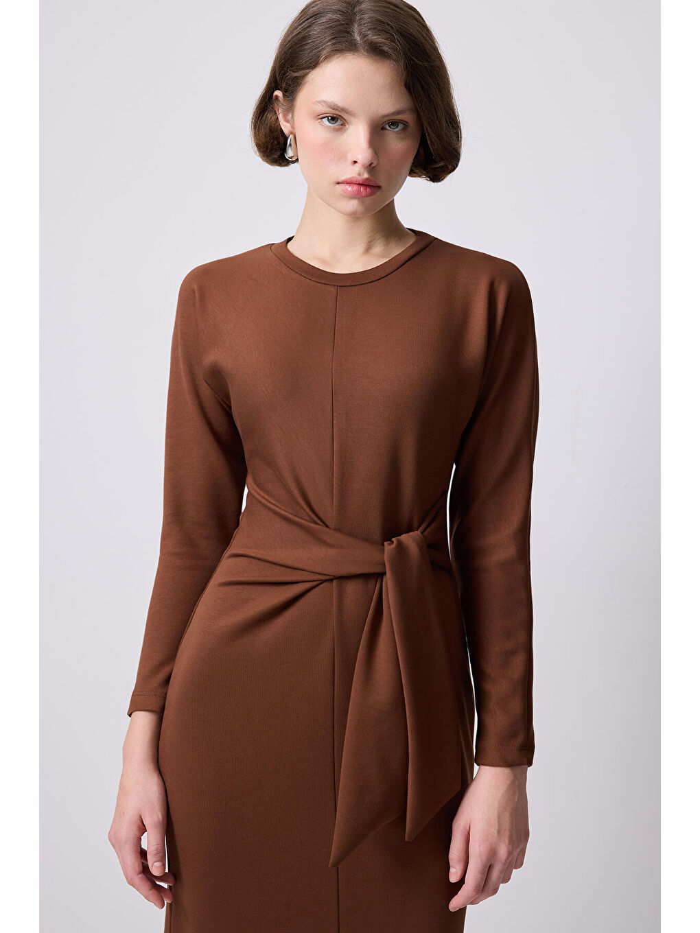 Kahverengi Önden Bağlamalı Elbise-1