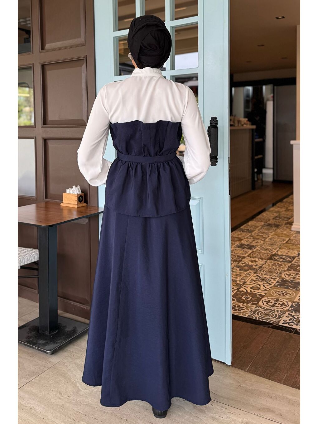 Lacivert Ön Tokalı Gömlek Garnili Bluz Etek Tesettür İkili Takım-3