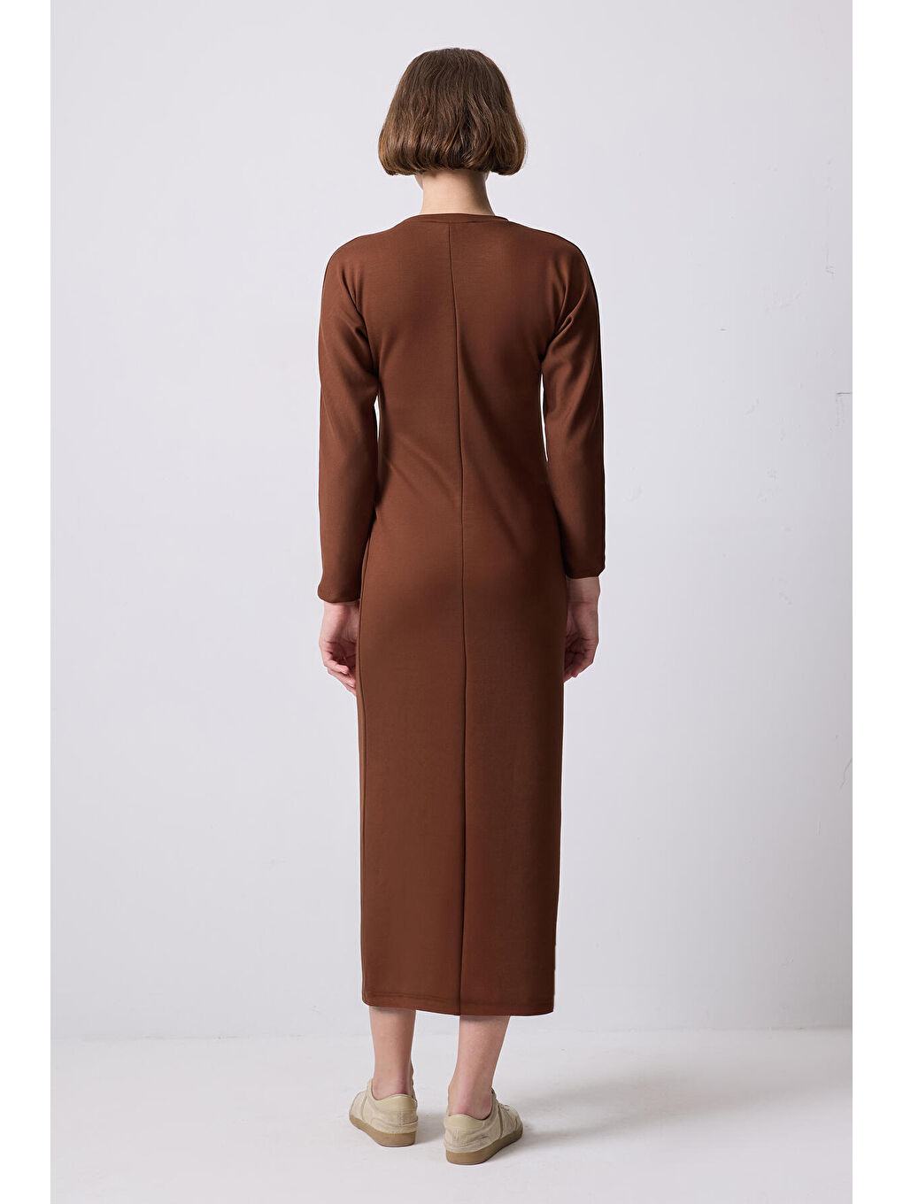Kahverengi Önden Bağlamalı Elbise-2