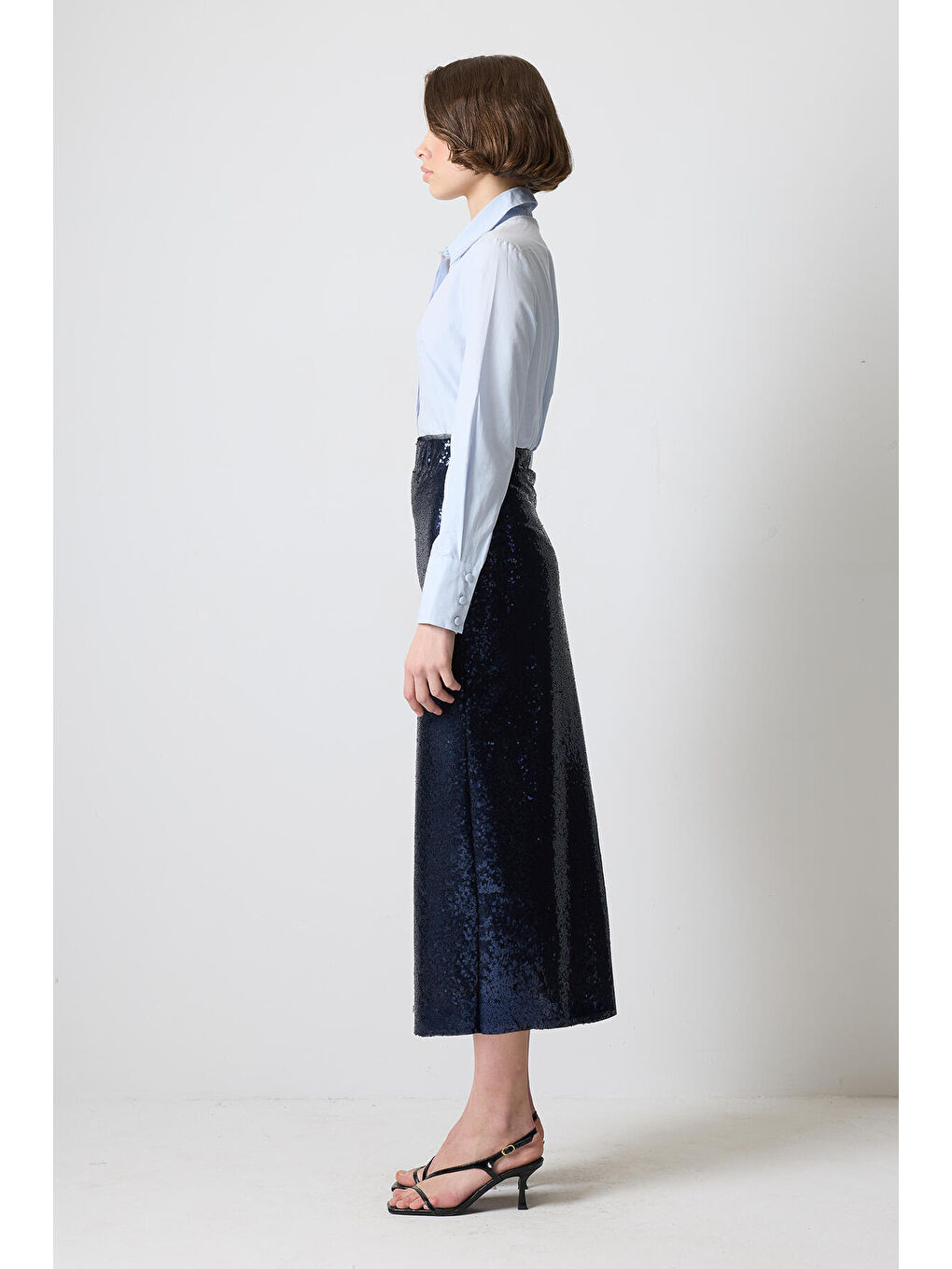 Lacivert Payetli Etek-2