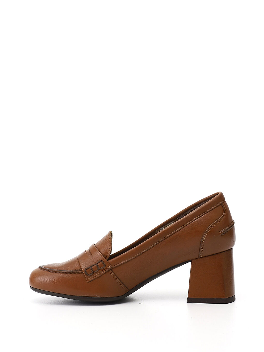 Kahverengi Kadın KAHVERENGİ-TABA Küt Burun Kalın Topuklu Hakiki Deri Ayakkabı-2