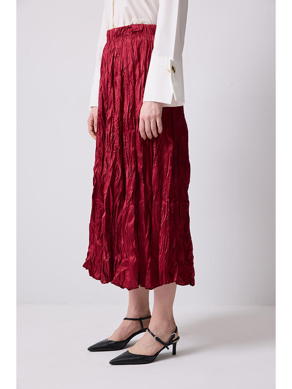 Bordo Crushlı Saten Etek-1