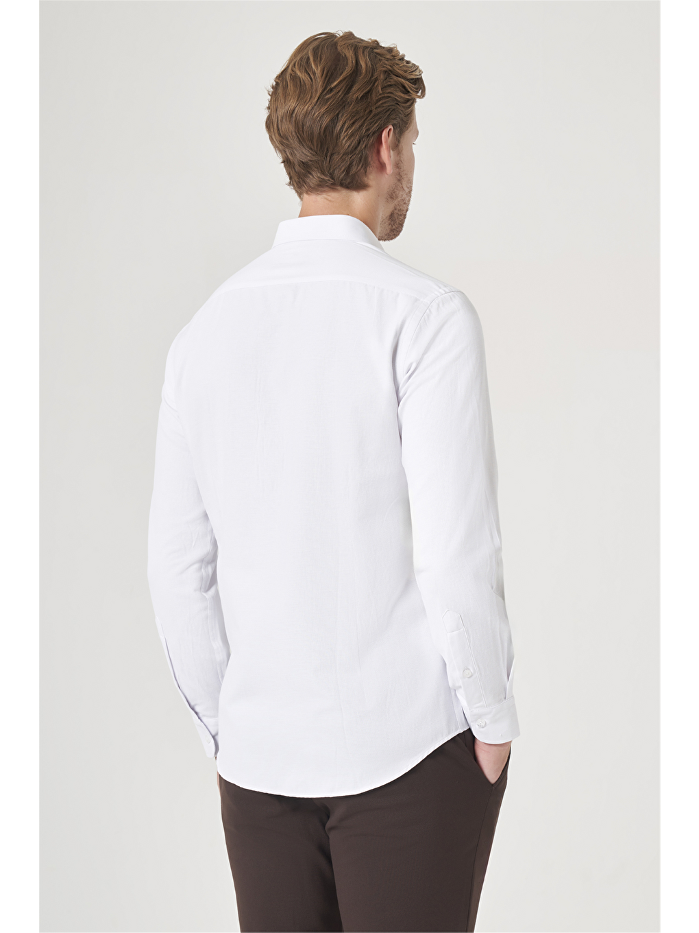 Beyaz Düğmeli Yaka Oxford Slim Fit Pamuklu Gömlek 1004265284-4
