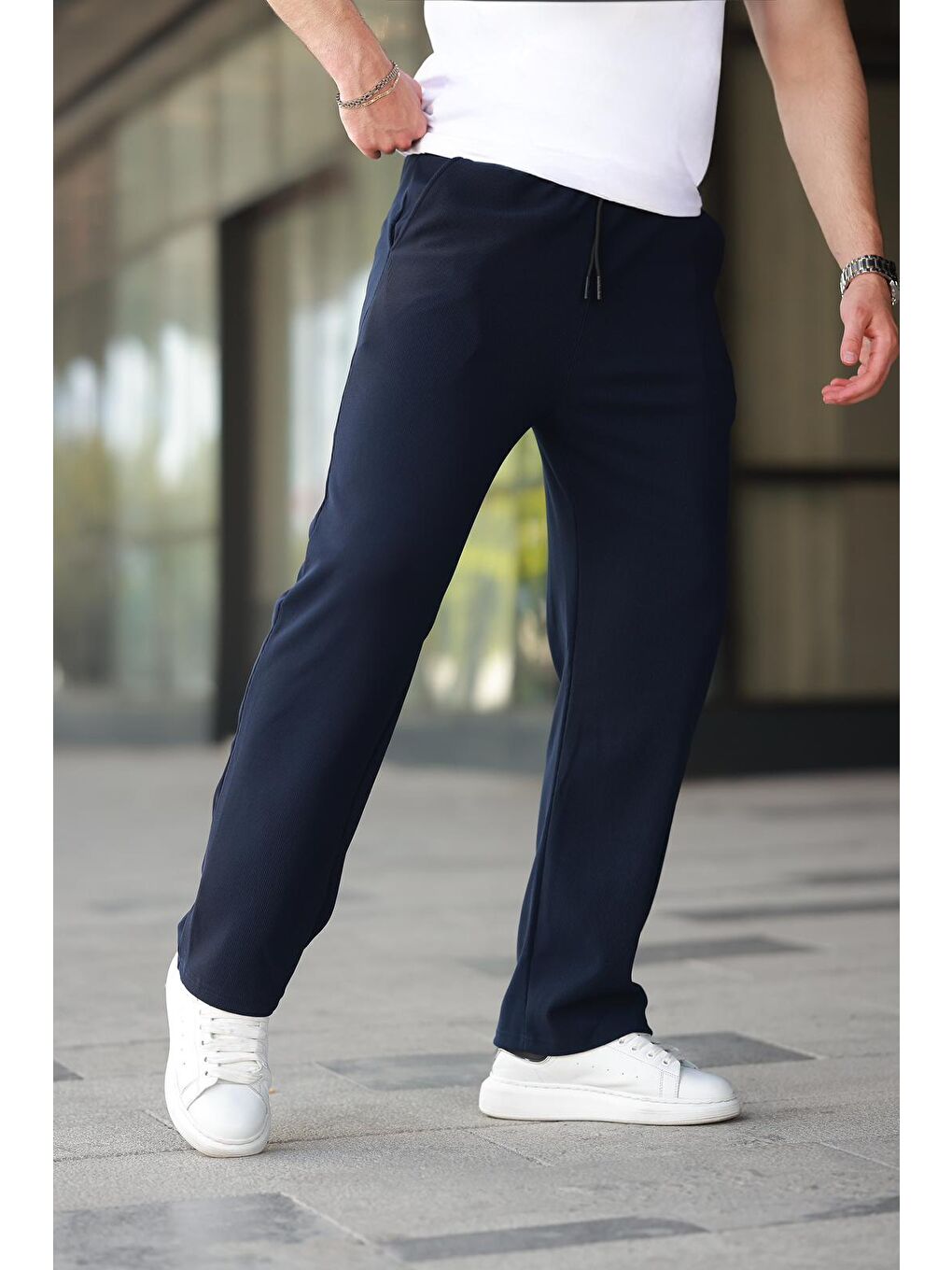 Lacivert Beli Ayarlanabilir Cep Detaylı Bol Pantolon 6545