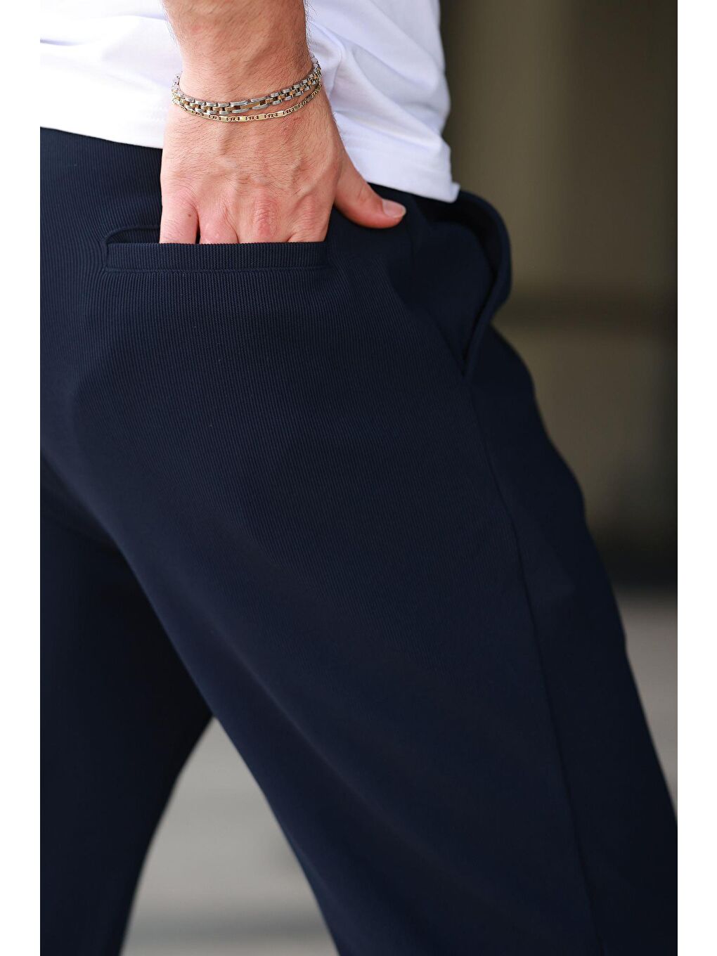 Lacivert Beli Ayarlanabilir Cep Detaylı Bol Pantolon 6545-3