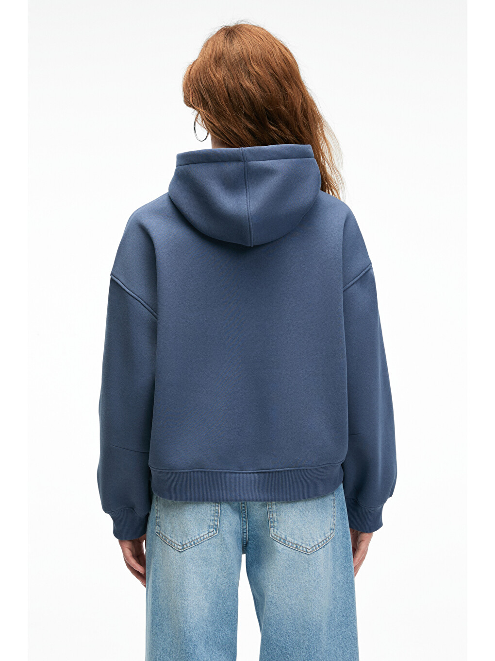 Rhovara Kadın Oversize Kapüşonlu Baskı Ve Nakış Detaylı Lacivert Sweatshirt-7