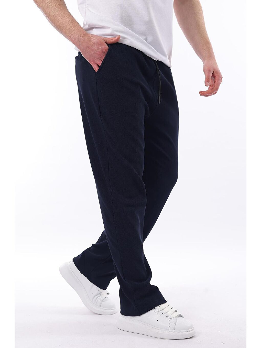 Lacivert Beli Ayarlanabilir Cep Detaylı Bol Pantolon 6545-4