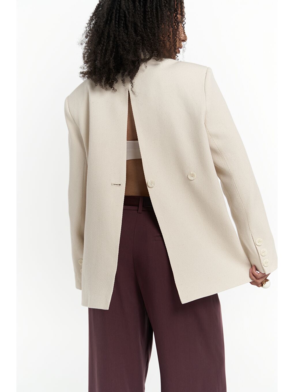 Bej Solara Arkası Düğmeli Naturel Blazer-5