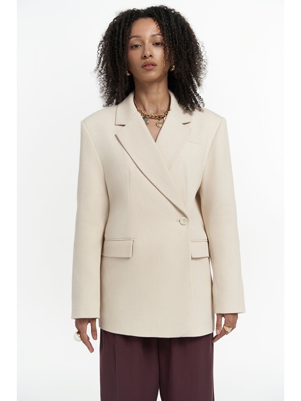 Bej Solara Arkası Düğmeli Naturel Blazer-6