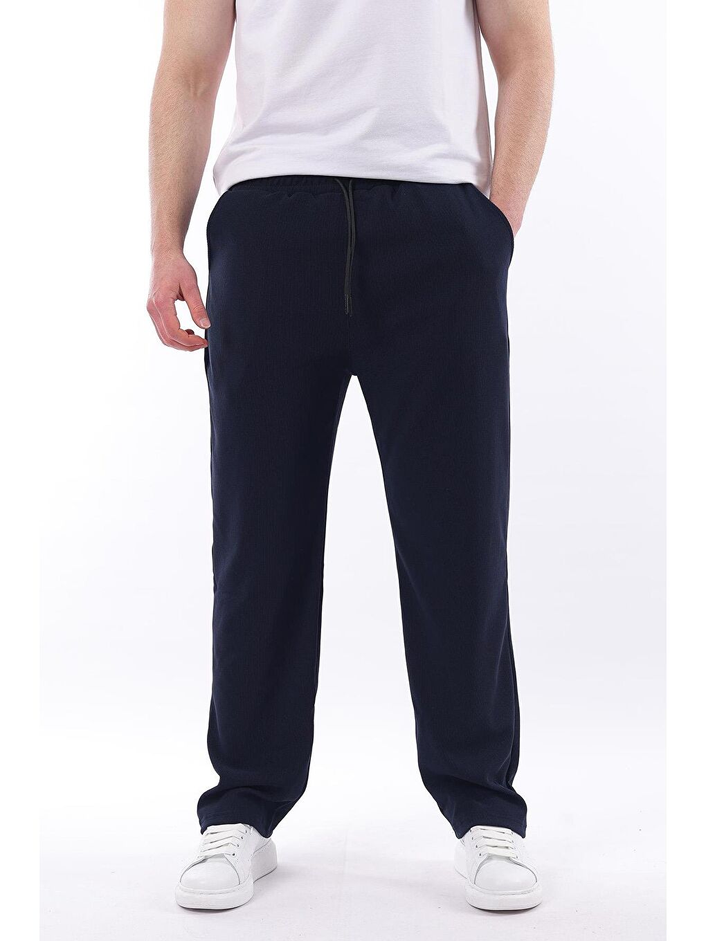 Lacivert Beli Ayarlanabilir Cep Detaylı Bol Pantolon 6545-6