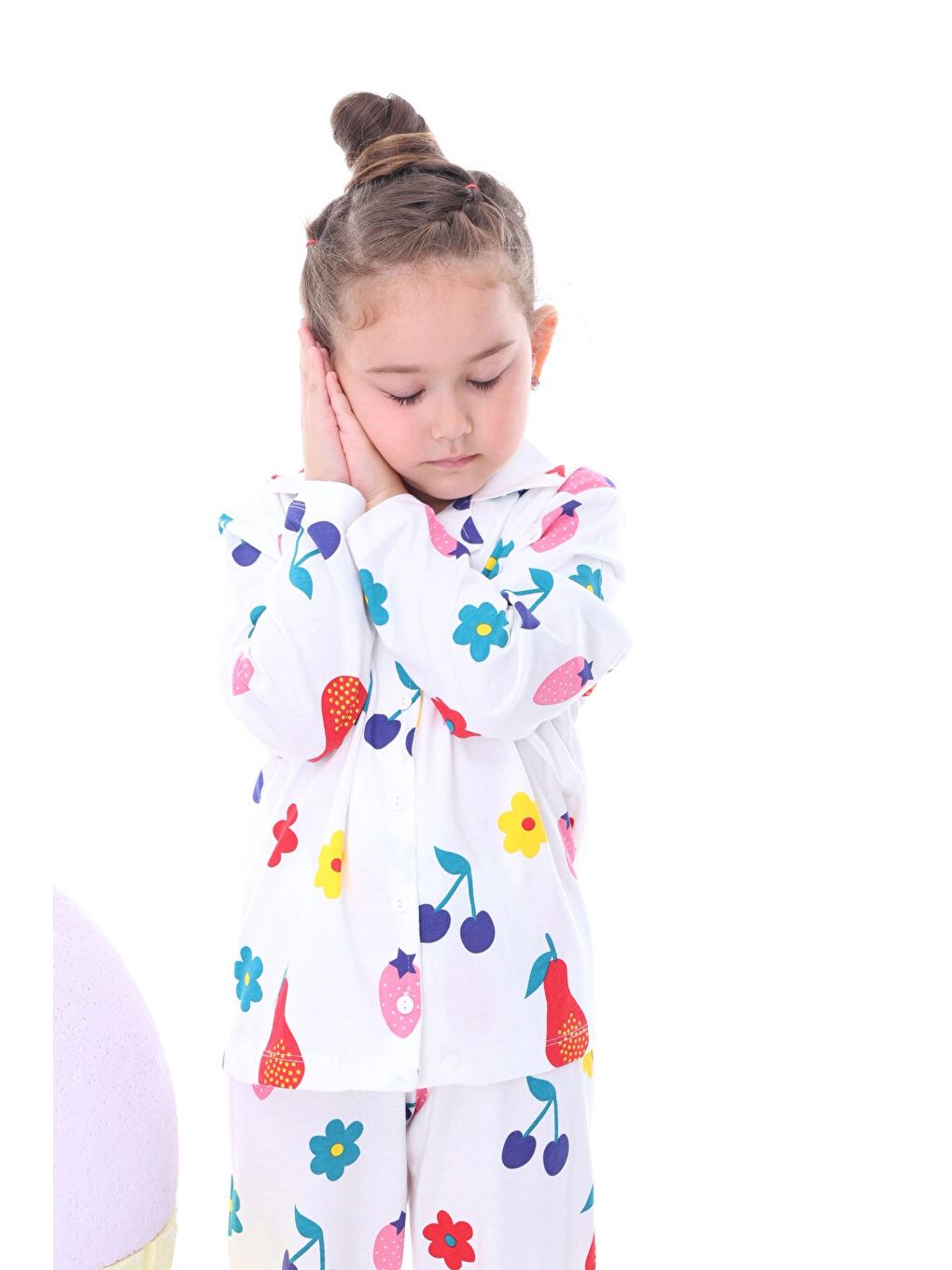 Myhanne Beyaz Meyve Desenli Yakalı Kız Çocuk Pijama Takımı 31202 - 3