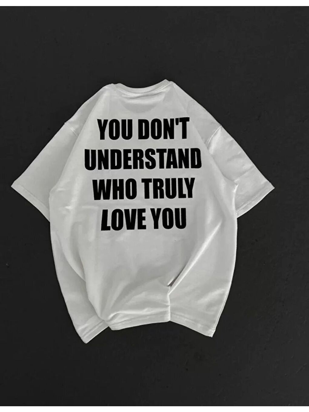 Unisex Bisiklet Yaka Baskılı Oversize T-Shirt - Beyaz-1