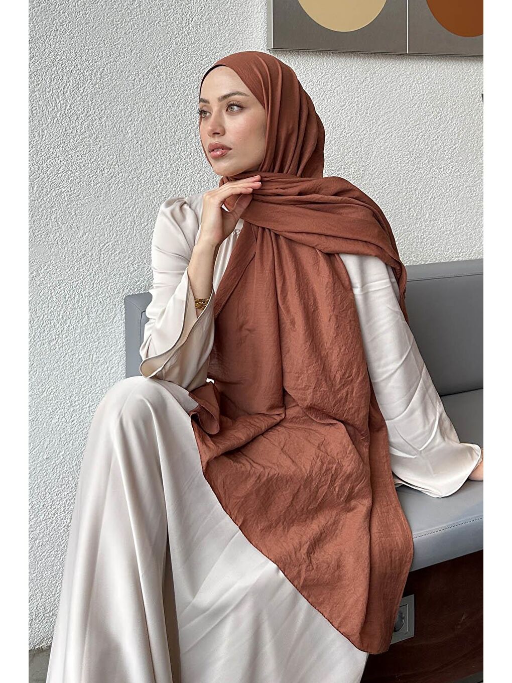 Kahverengi Comfort Pamuk Şal Tarçın-2