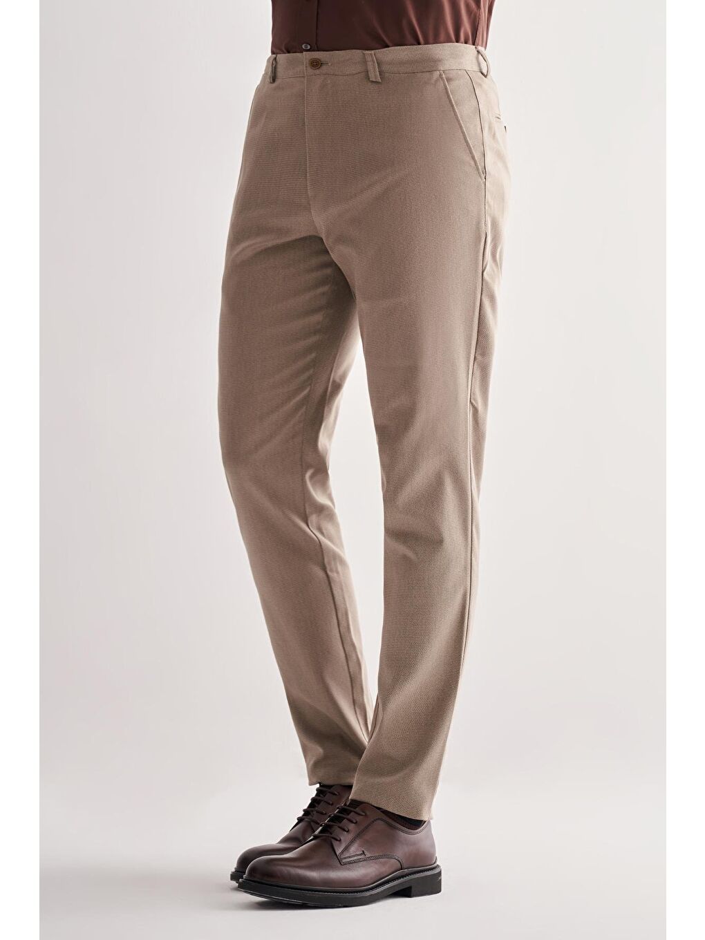 Koyu Bej Yan Cep Düz Paça Pamuklu Comfort Fit Chino Casual Pantolon 1003255166-2