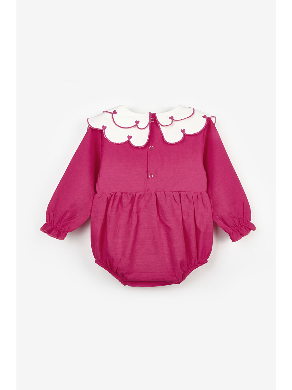 Fuşya Kalp Desen Yakalı Kız Bebek Keten Tulum - Fabiana-1