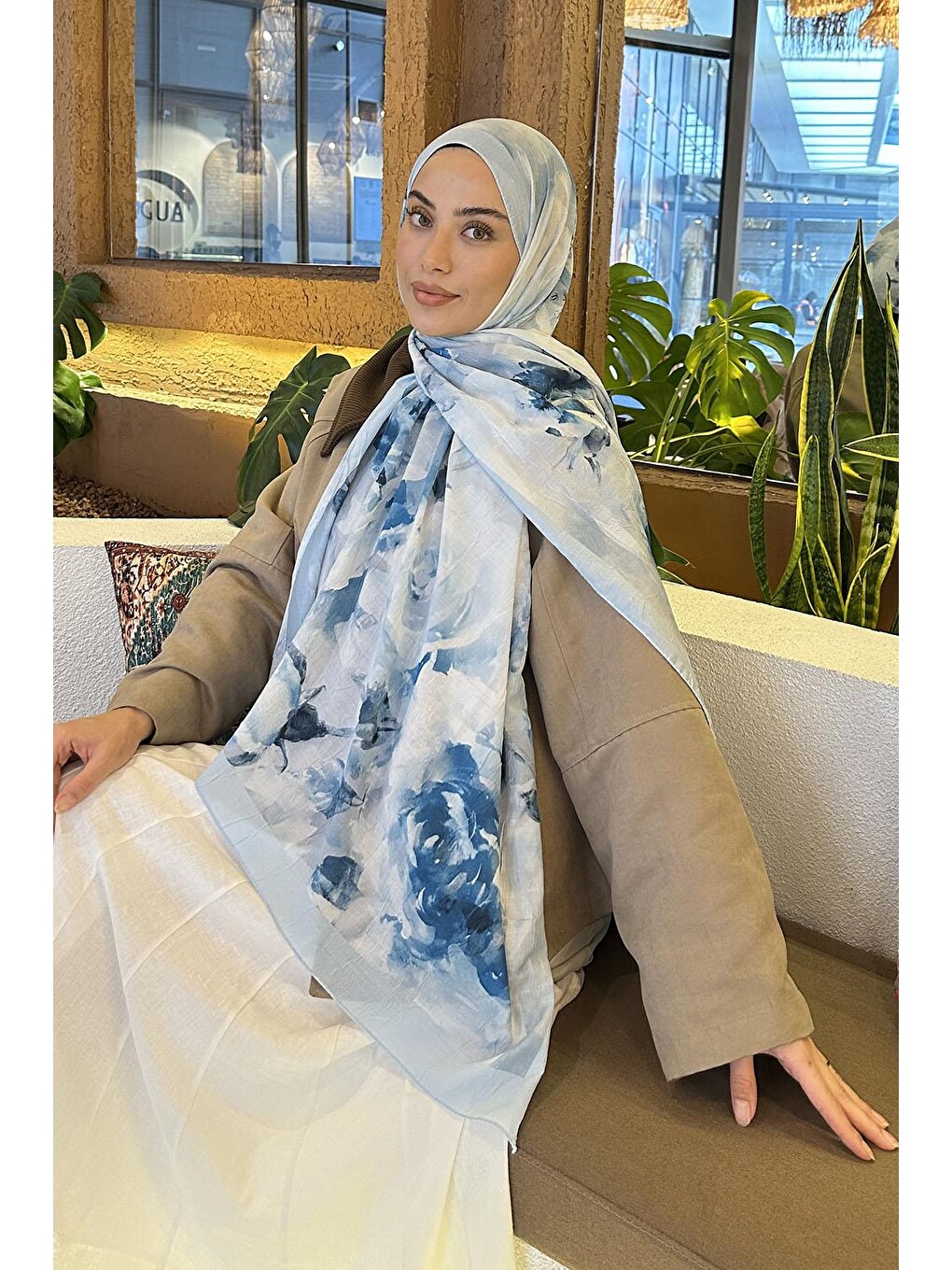 Gül Desen Bambu Şal Bebe Mavisi