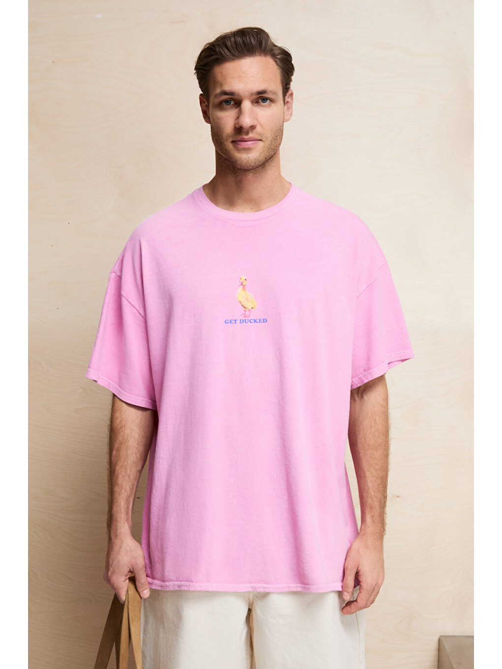 Pembe SAMANTHO Erkek Yumuşak Ve Organik Pamuklu Yıkamalı Baskı Detaylı PEMBE T-Shirt