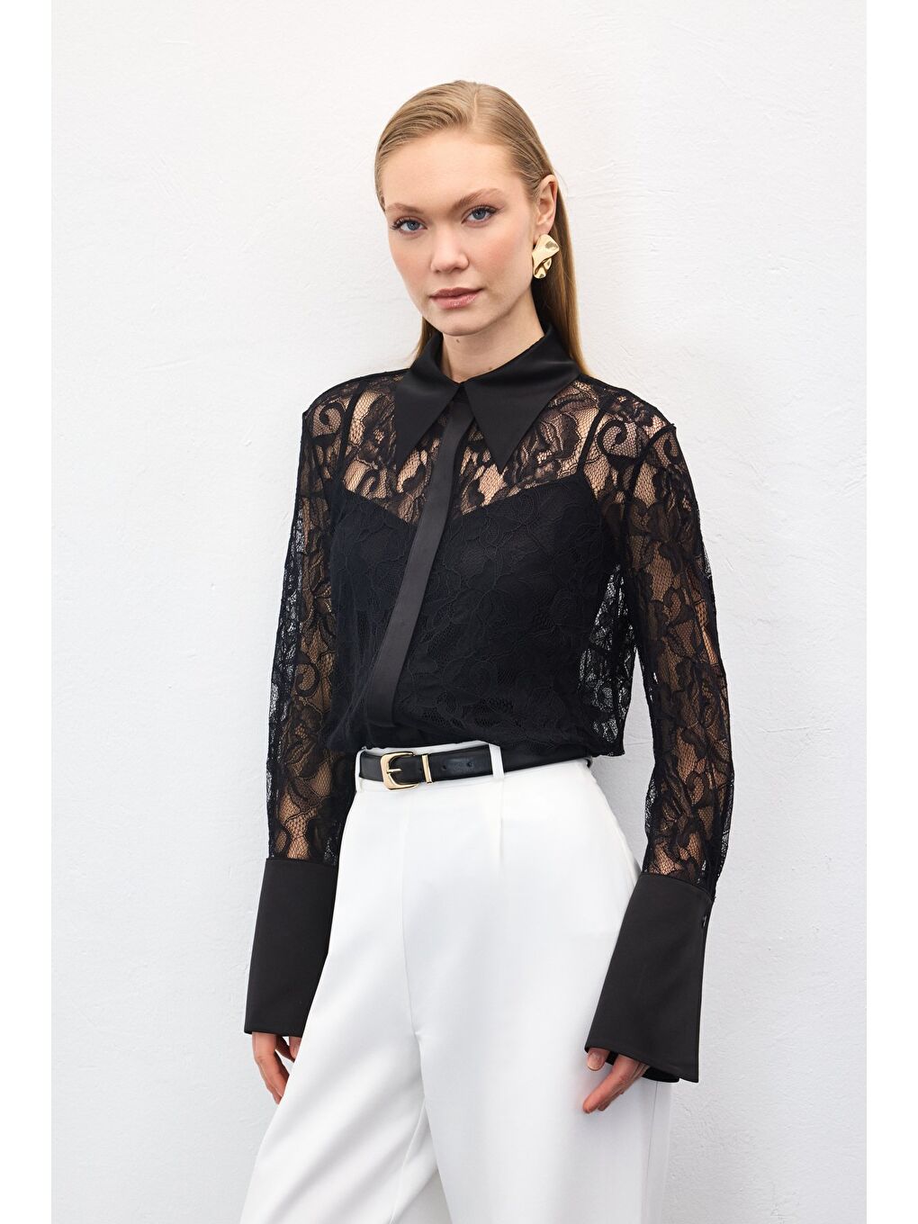 Dantel Gömlek - Siyah-1