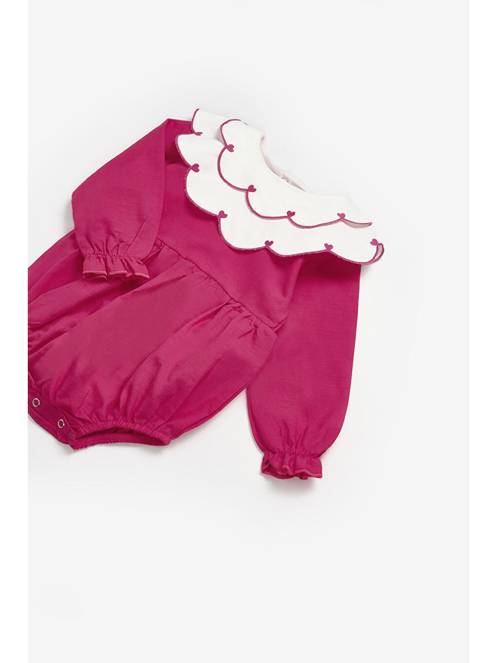Fuşya Kalp Desen Yakalı Kız Bebek Keten Tulum - Fabiana-2