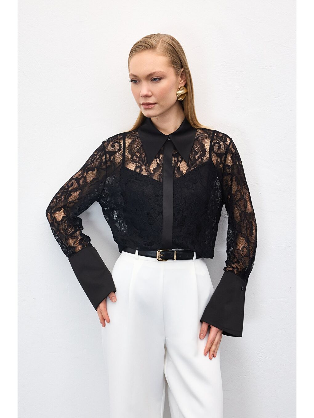 Dantel Gömlek - Siyah-2