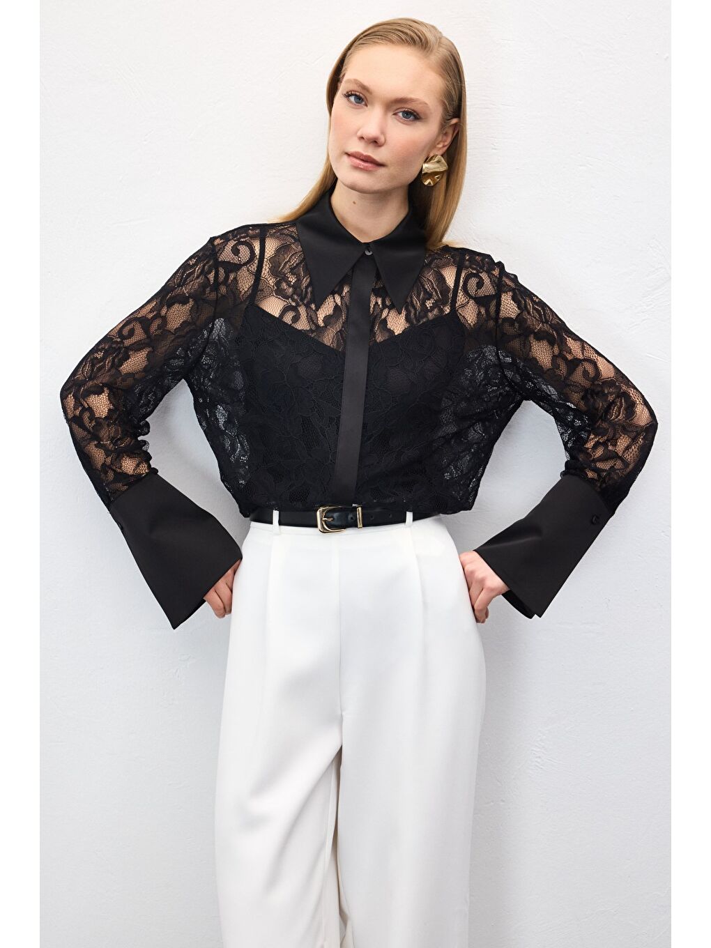 Dantel Gömlek - Siyah-3