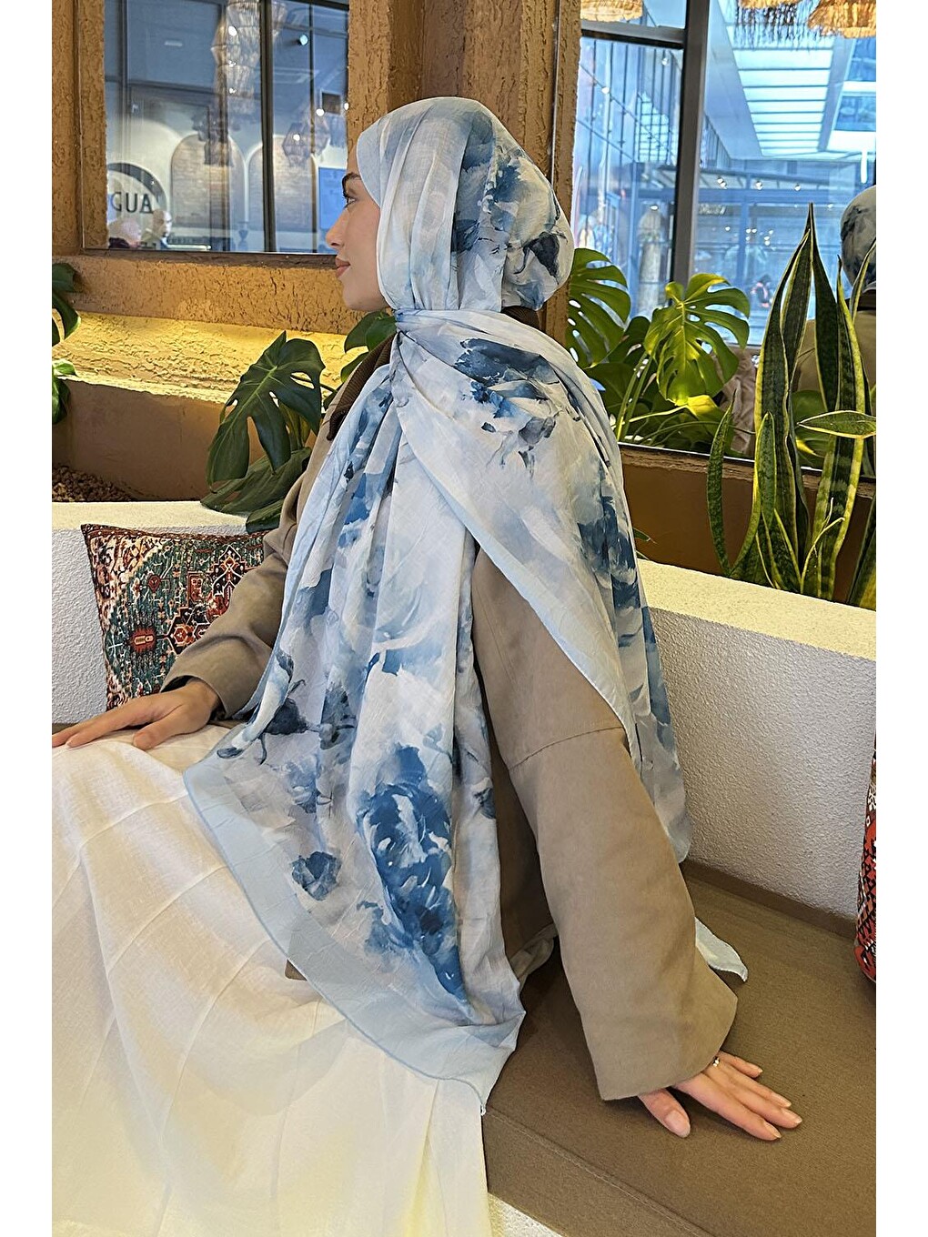 Gül Desen Bambu Şal Bebe Mavisi-3