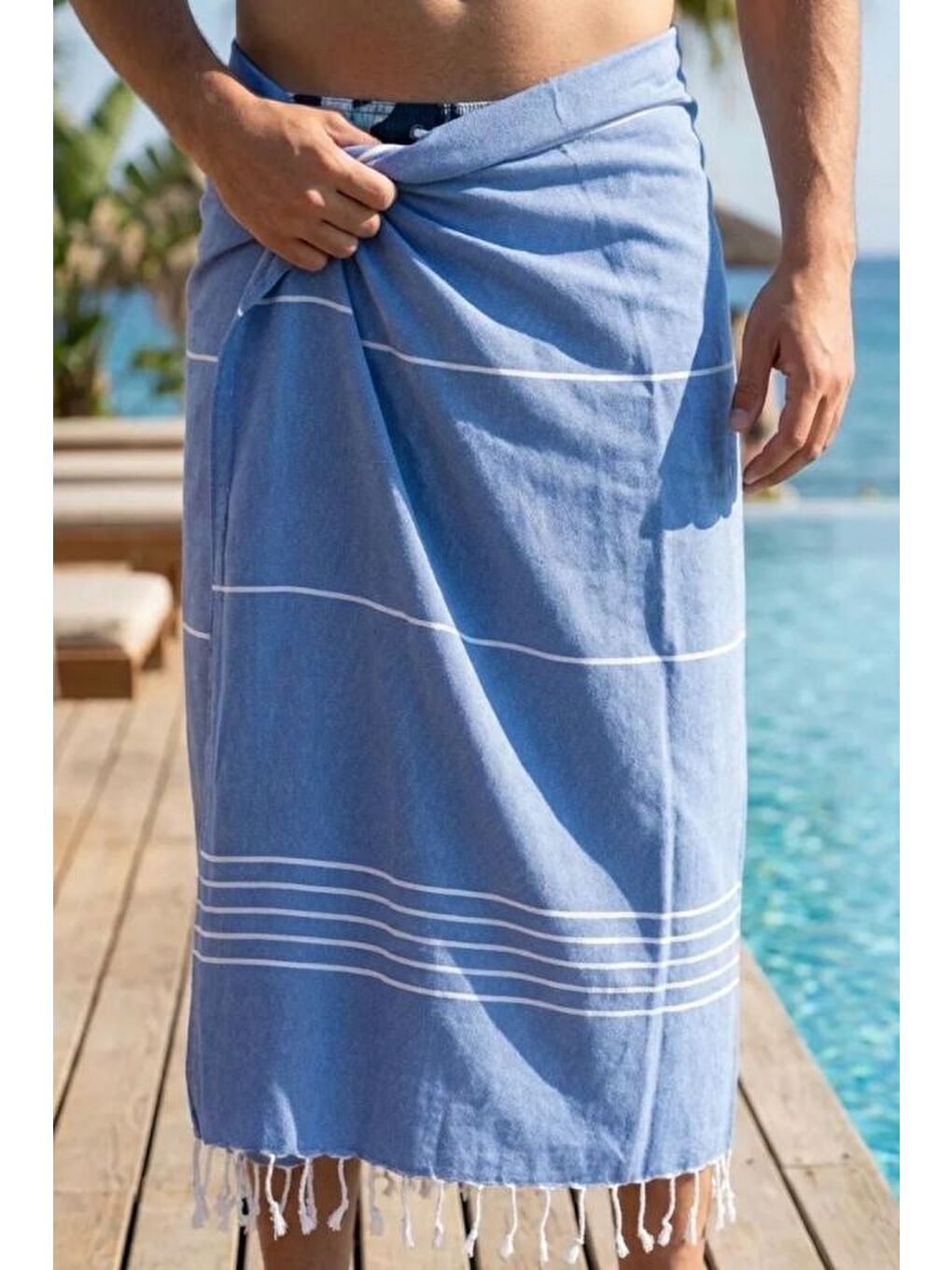 Mavi Mika %100 Pamuk Peştemal Havlu 100x180 cm | Plaj Havlusu, Hamam Peştemali, Hızlı Kuruyan Hafif Banyo-2
