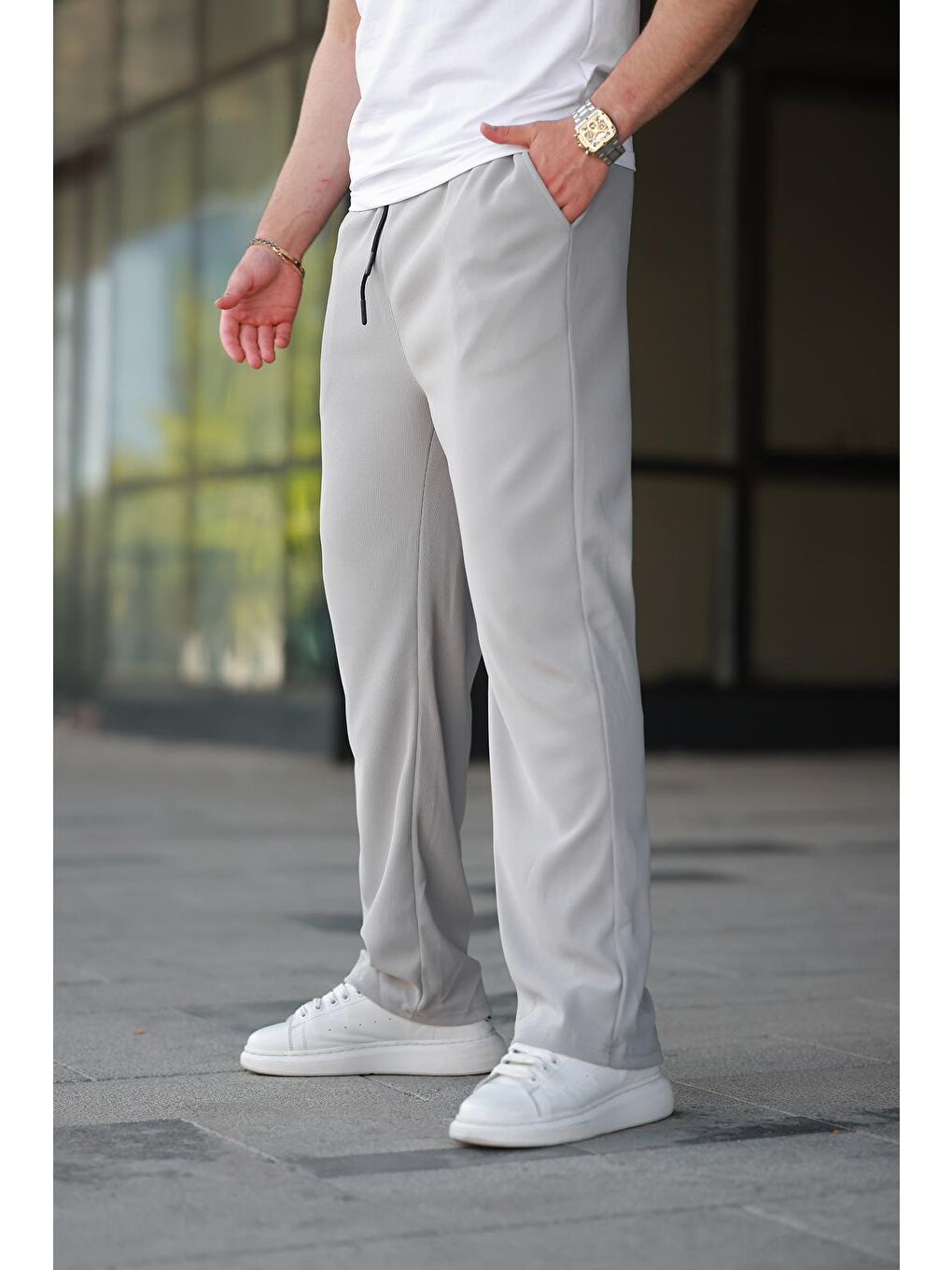 Boyalı Gri Beli Ayarlanabilir Cep Detaylı Bol Pantolon 6545-1