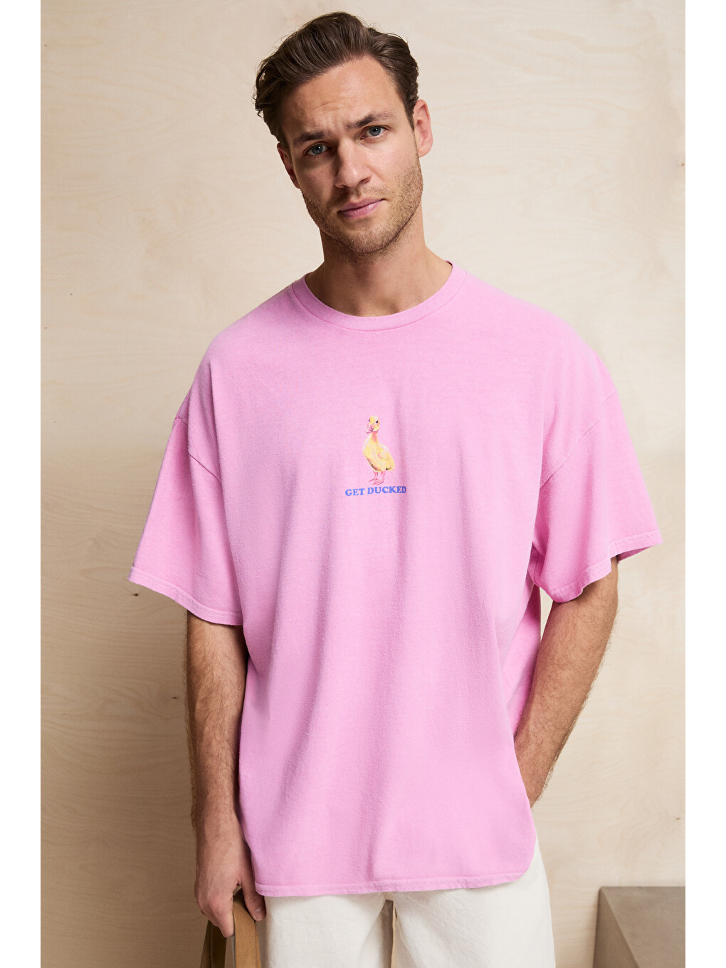 Pembe SAMANTHO Erkek Yumuşak Ve Organik Pamuklu Yıkamalı Baskı Detaylı PEMBE T-Shirt-1