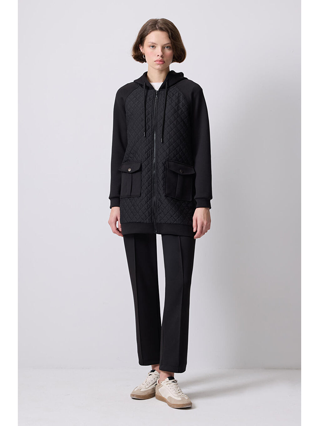 Siyah Kapitoneli Ceket Pantolon Örme Takım