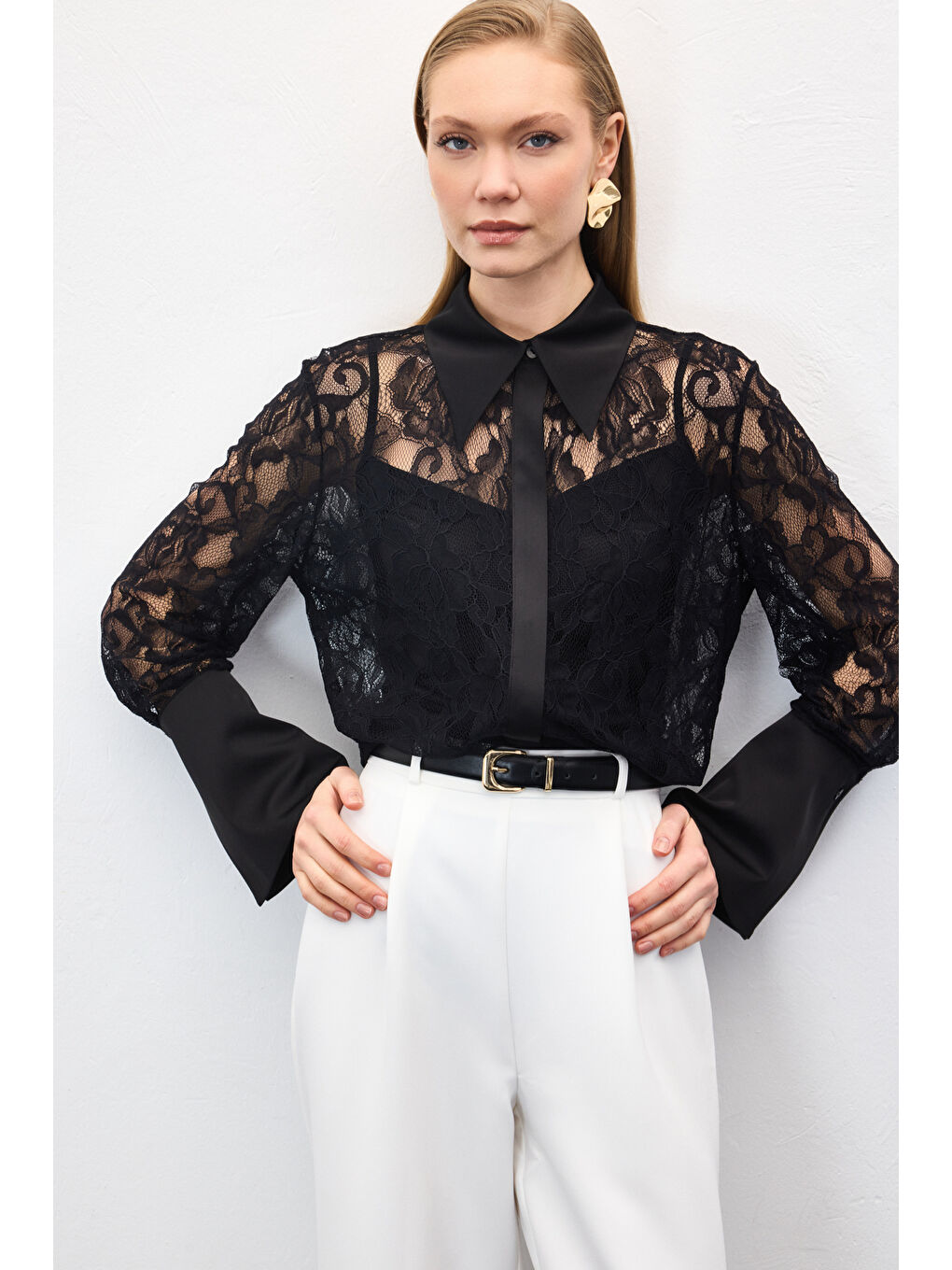 Dantel Gömlek - Siyah-6
