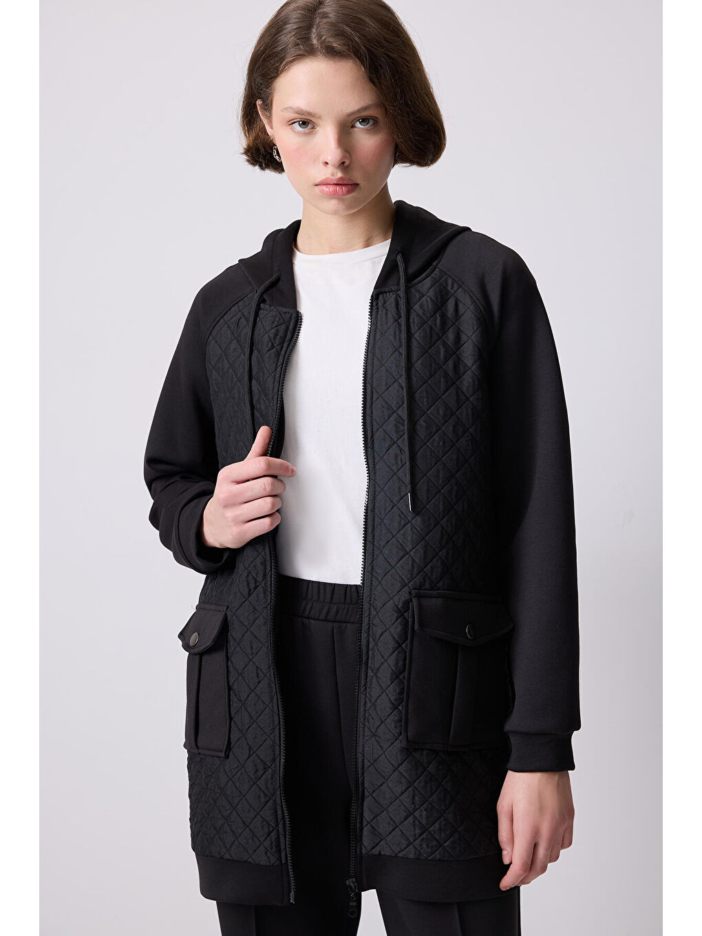 Siyah Kapitoneli Ceket Pantolon Örme Takım-1